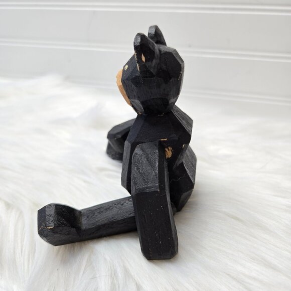 Carved Wood Teddy Black Bear 6” Legs and Arms Move Cabin Woods Poseable Sitting - Picture 6 of 10